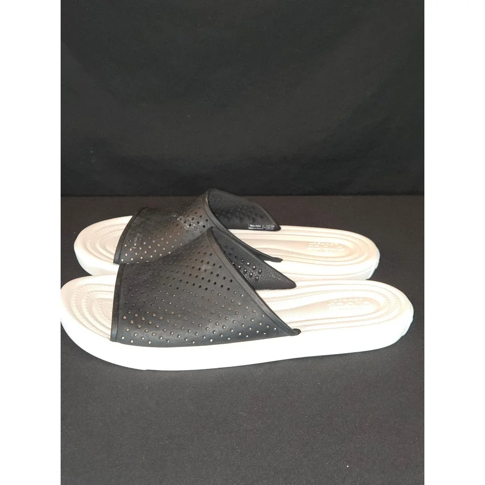Crocs M9 Mens Slides Sandals Black Perforated Slip On Comfort Sandal‎